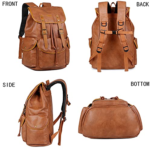Leather 15.6 Inch Laptop Backpack Hiking Camping Backpack Satchel Bookbag Travel Business Backpack Cn-01 (Brown) #TOP1