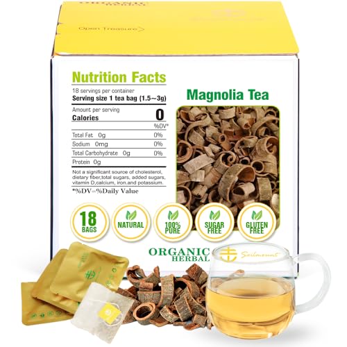 Soilmount - Magnolia Tea - |Magnolia Bark|hou po|厚朴| - Pure Herbal Tea - Natural, Organic, Non-GMO, Clean Ingredients, Caffeine Free (18 Tea Bags, Box 1)