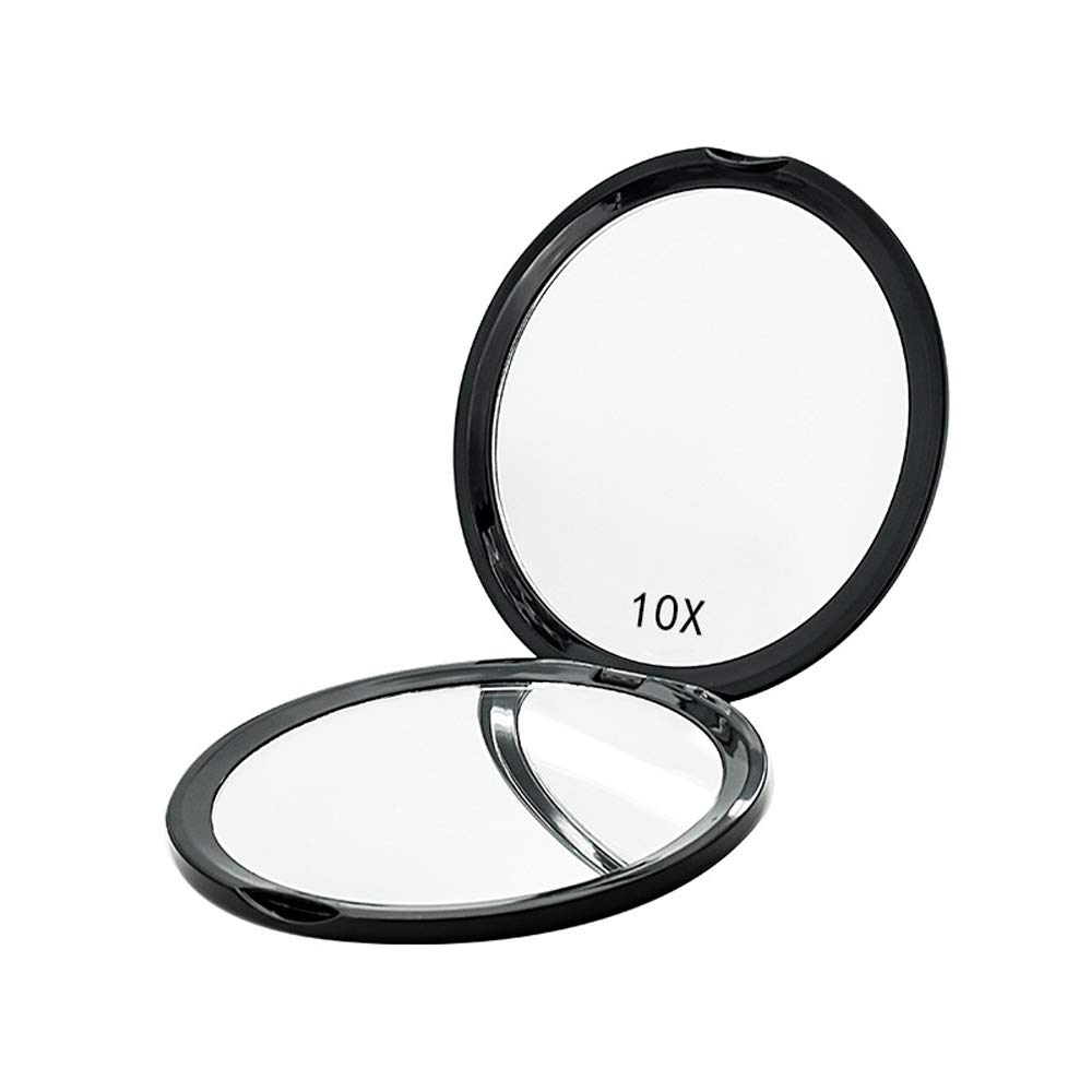 Magnifying Compact Cosmetic Mirror-DeWEISN Elegant Compact Pocket Makeup Mirror, Handheld Travel Makeup Mirror with Powerful 10x Magnification and 1x True View Mirror for Travel or Your Purse (Black)