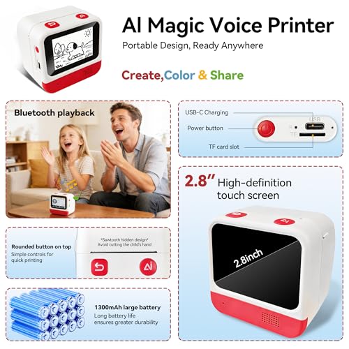 Image of ormos Smart AI Voice Sticker Printer with Touch Screen, Mini Thermal Label Maker for Kids, Portable Inkless Picture Journaling Device, Creative Toy Gift Set with Rolls Paper