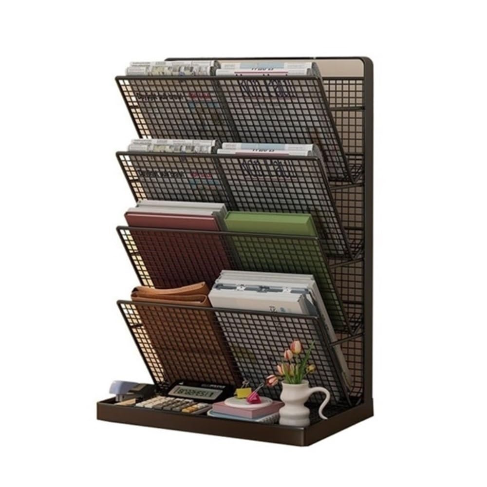 Stojak na foldery 5-poziomowy organizer na dokumenty A4 z siatki na tacce, organizer na pocztę, stojak na czasopisma(Black)