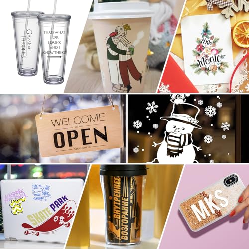 34 Bögen 14 x 30,5cm Smart Vinyl Permanent für Cricut Joy mit 8 Plotter Transferfolie Set, Glitzer Chromglanz Vinyl Plotter Folie Plotterfolie Selbstklebend für DIY Handyhülle Laptops Tassen Autos