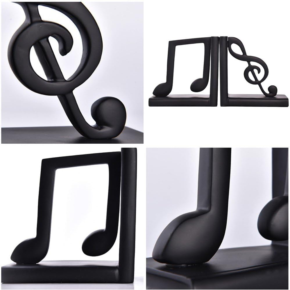 2pcs Musical Note Bookends Resin Bookends Decorative Book Shelf Desk Organizer Holder Book Stopper for Library Office Decor