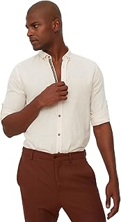 قميص بقصة ضيقة وأكمام طويلة وياقة بأزرار للرجال مصنوع من القطن بنسبة 100% TMNSS20GO0189 من تريندول