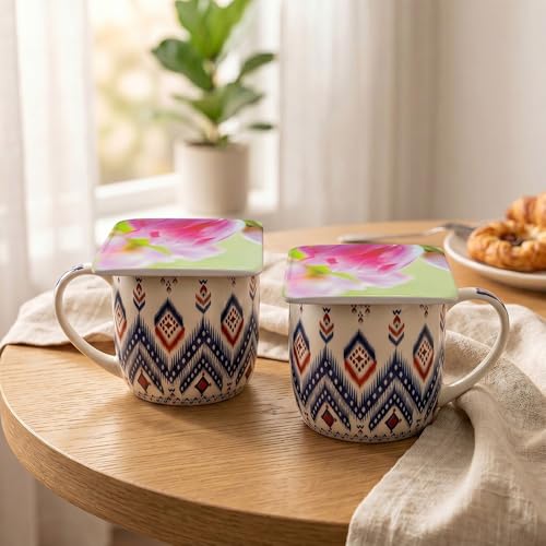 Image of U.P.C. Premium Bone China Ceramic Coffee Mug Set of 6 with 6 Coasters | Designer Tea & Coffee Cups |Printed Ceramic Mug Set | Tea Cups for Home,Office.