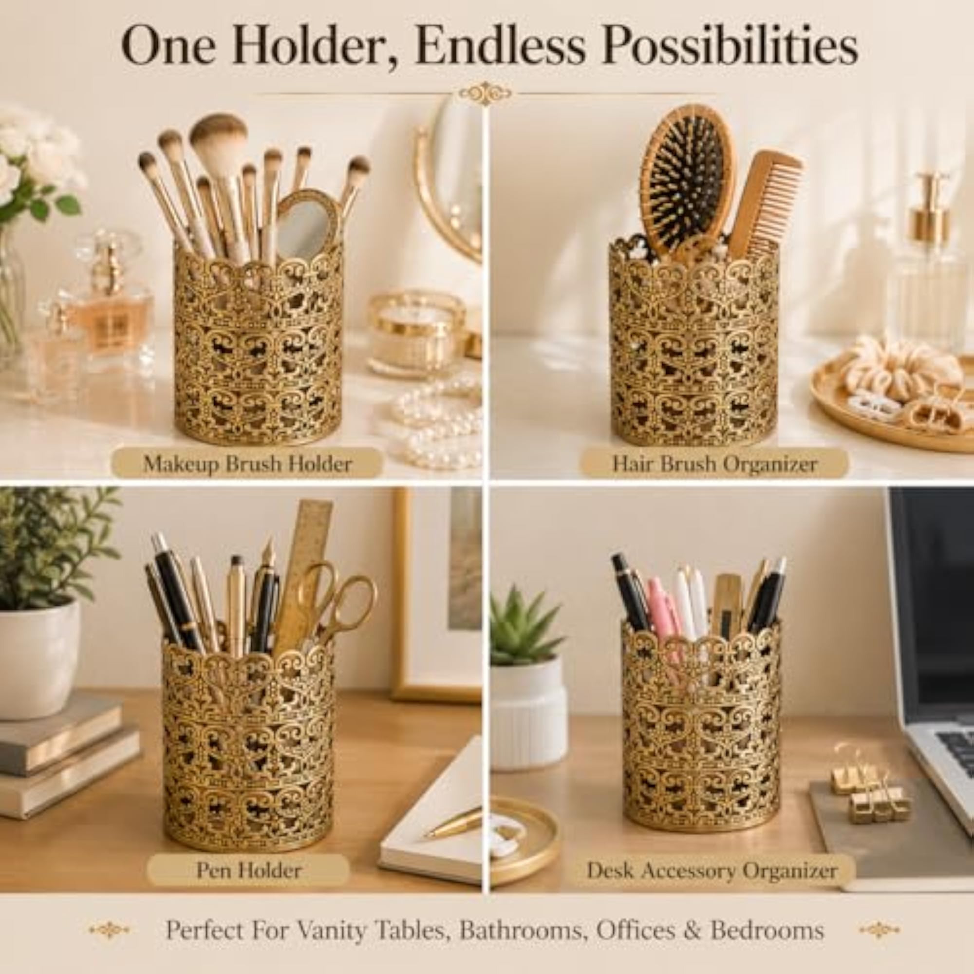 Heart Patterned Vintage Hairbrush Holder Makeup Vanity Organizer