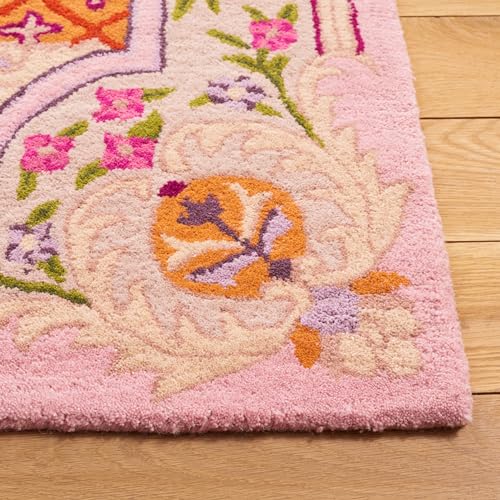 Tapete decorativo 2'6'' x 4' azul y rosa de lana miniatura 3