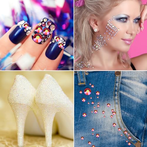 Image of Jollin Glue Fix Crystal Flatback Rhinestones Glass Diamantes Gems for Nail Art Crafts Decorations Clothes Shoes(ss5 2880pcs, Red AB)