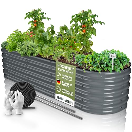 HOFGARTEN 200x60x42cm QuickGrow Metall Hochbeet 6-in-1 | Stahl rostfrei verzinkt & lackiert | sehr stabiles Garten Beet oval für Gemüse Kräuter Blumen | modulares Hochbeete-Kit | Anthrazit