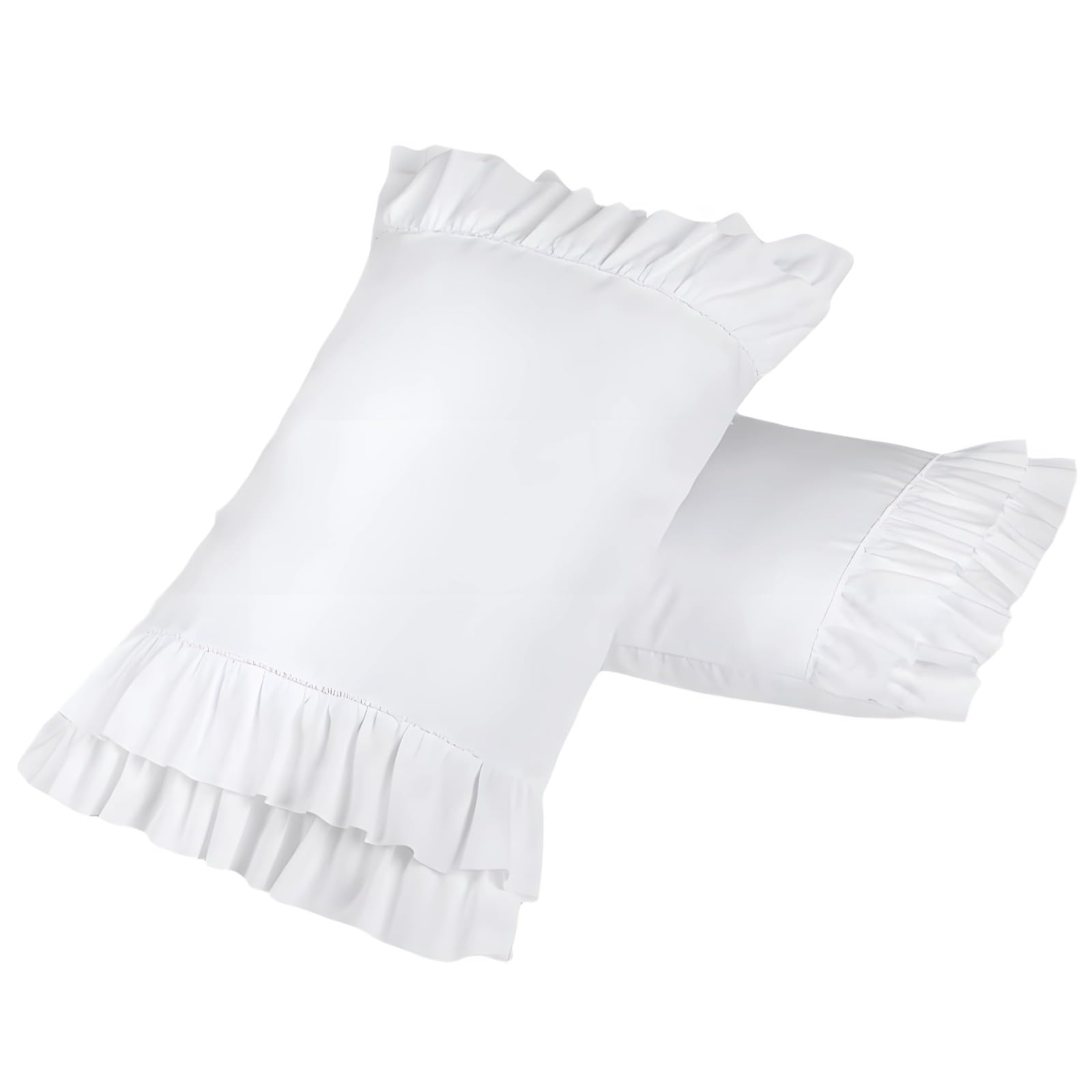 Lot de 2 taies de Coussin à Volants, taies d'oreiller en Polyester 20 x 30 Pouces, Rabat Central Fendu, Design Blanc Classique, Style Farmhouse Chic, Format Moyen, Look Romantique de Chambre