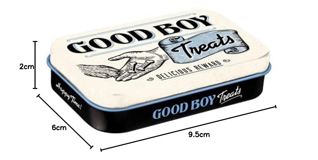 Nostalgic-Art Good Boy Treats puszka na smakołyki w stylu retro, pomysł na prezent dla właścicieli psów, pudełko na przysmaki dla psów, styl vintage, 6 x 9,5 x 2 cm