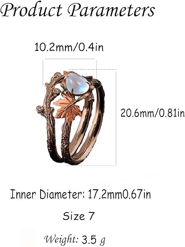 Miniatura 6 de Anillo de promesa vintage con diseño de hoja de mapel de circonita cúbica para mujer, chapado en oro antiguo, piedra lunar, ópalo, lágrima, en