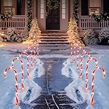 Joiedomi 12 Pcs Christmas Candy Cane Pathway Markers Lights, 12” Stakes Lights with Warm White, Waterproof Outdoor Decorations for Holiday Xmas Indoor,Yard,Patio,Garden,Walkway