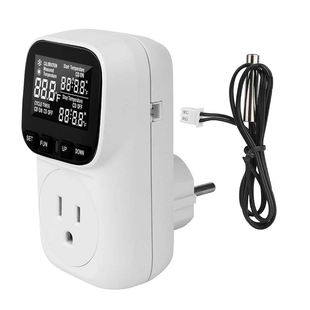 Diymore Digital Temperature Controller Outlet - Precise Heating/Cooling Control for Greenhouse, RV &amp; Incubator (5A/1800W, -40°F to 210°F)