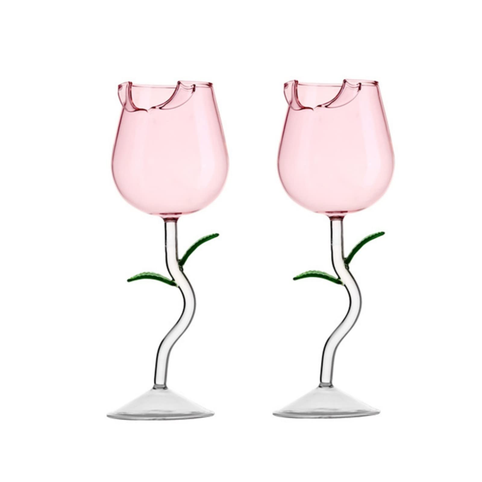 Plcnn 2Pcs Rose Flower Wine Glasses Creative Rose Cocktail Glass Flower Shaped Cocktail Wine Glass Set for Gifts Party Dinner Wedding Drinkware