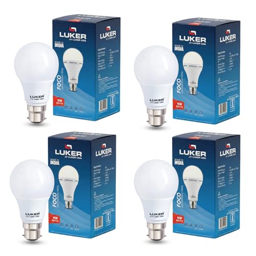 Image of LUKER JVLuker 9W Emergency LED Bulb B22 Base Energy Efficient Inverter Light 3.5 Hours Backup 120 Degree Wide Beam Coverage High CRI Lights for Home and Office 1 Year Warranty (Pack of 4, White)
