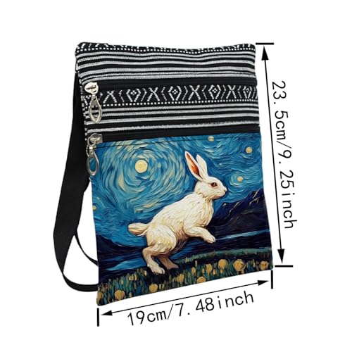Starry Sky Bunny Messenger Bag Small Ethnic Pattern Printed Adjustable Strap Crossbody Zipper Pouch Starry Sky Bunny Phone Organizer Wallet Cute Shoulder Handbag for Women2