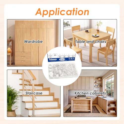 Image of Tnisesm 255Pcs 8 Sizes Nylon Plastic Hole Plugs 1 /4 inch 5 /16 inch 3 /8 inch 1 /2 inch 5 /8 inch 3 /4 inch 7 /8 inch 1 inch Round Drill Hole, Flush Type Panel Knockout Locking Plugs, Screw Covers for Furniture Cabinet Insert End Caps