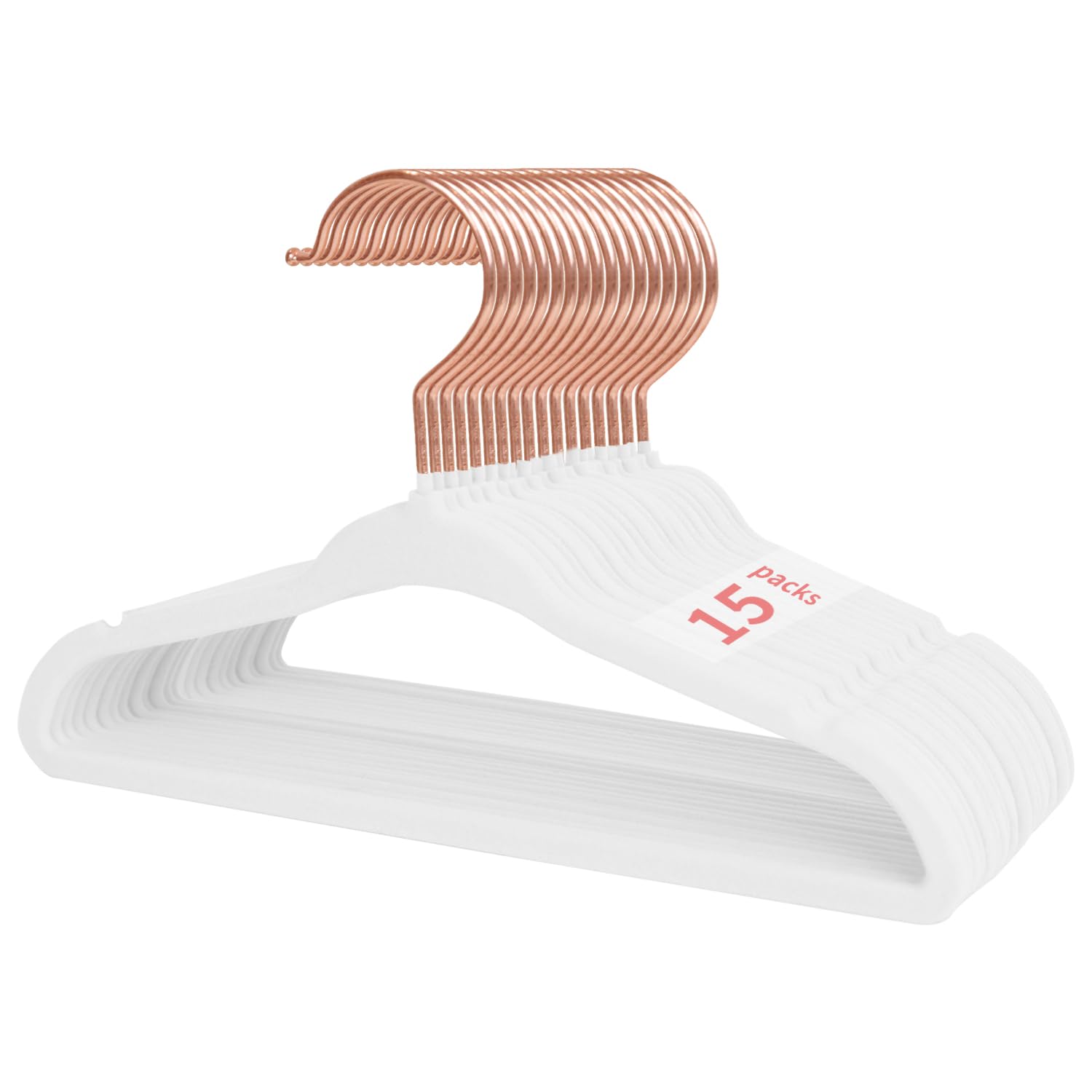 LEMEGA Perchas de Terciopelo para Bebés,Perchas para Ropa de Niños con Ganchos de Oro Rosa,Juego de 15, 28CM,Ahorro de Espacio,Antideslizante, 360 Grados Ganchos Giratorios-Blanco