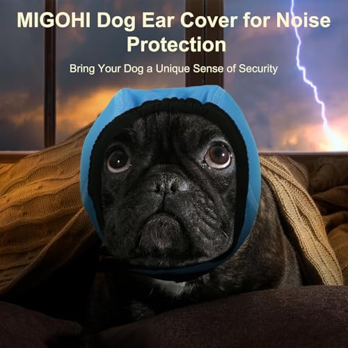 Image of MIGOHI Dog Ear Muffs Noise Protection, Calming Hoodie with Soft Padding-Adjustable Headphones for Dog, Hook & Loop Headband for Dogs, M, Blue