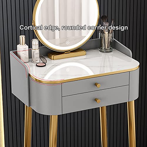 Set da trucco a LED con specchio illuminato, moderno tavolo da toeletta e sgabello, design compatto per piccole camere da letto, ideale per gli amanti del trucco e soluzioni salvaspazio