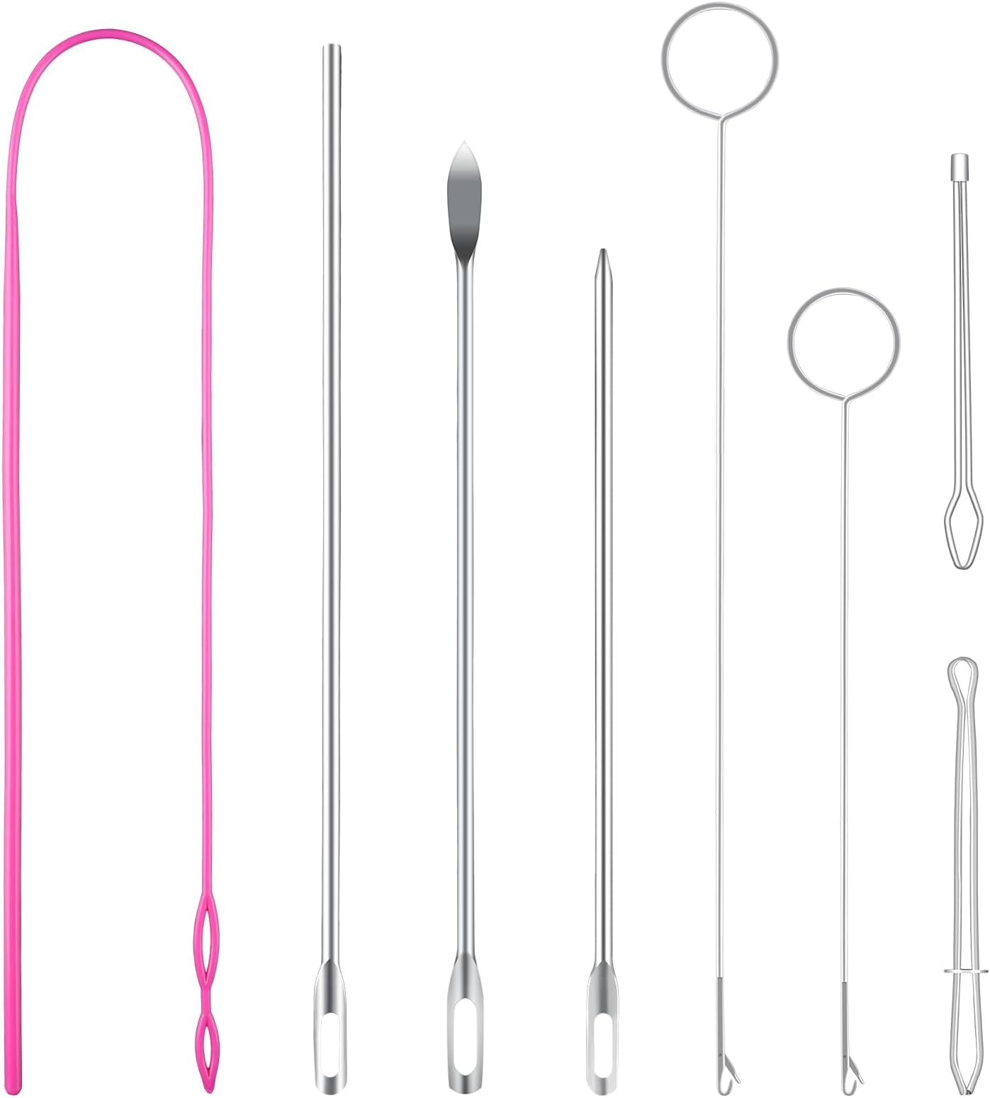 8 Pack Drawstring Threader Tool Set, Includes Sewing Loop Turner Hooks, Metal Tweezers & Flexible Bodkin for Replacing Drawstrings in Hoodies, Pants & Jackets