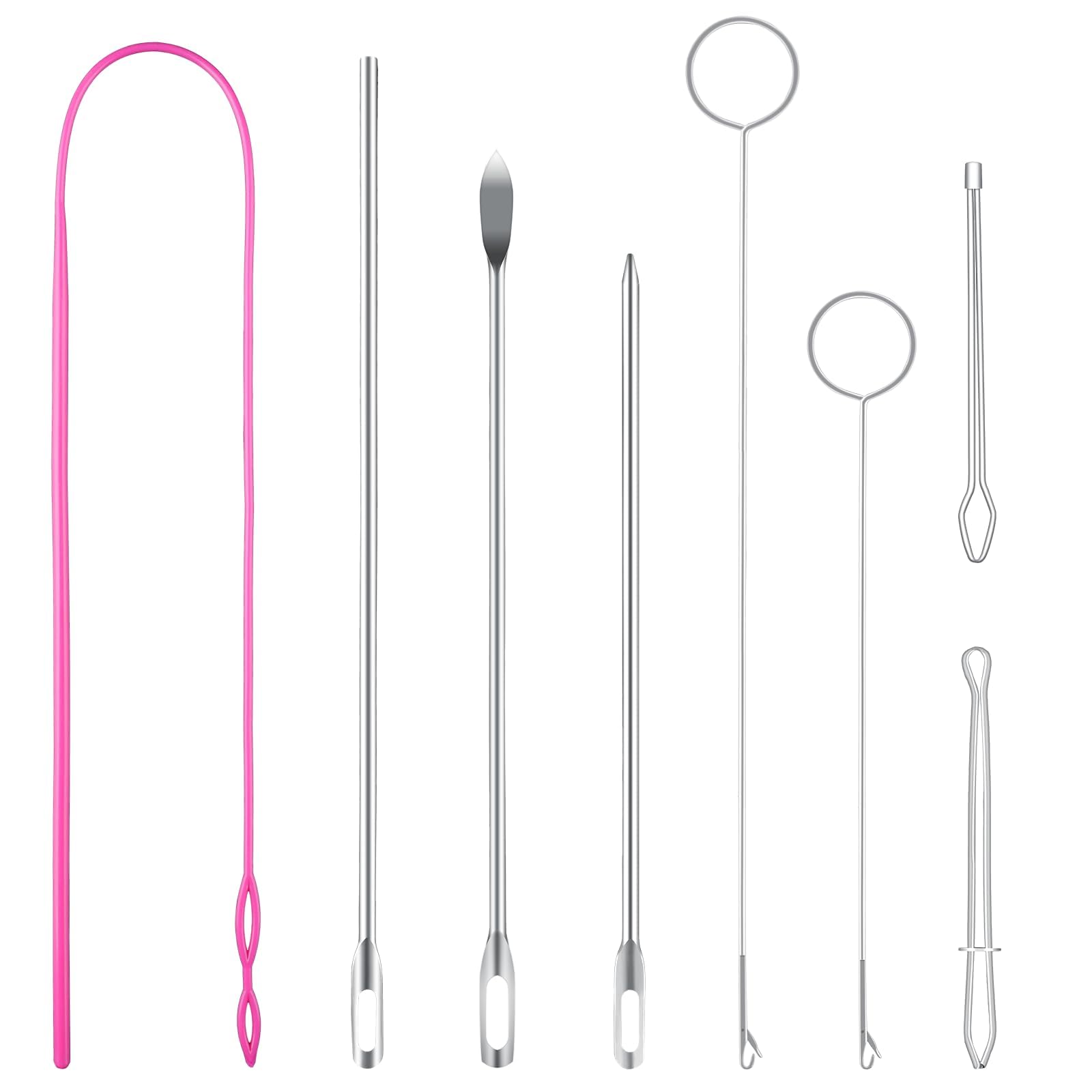 8 Pack Drawstring Threader Tool Set, Includes Sewing Loop Turner Hooks, Metal Tweezers & Flexible Bodkin for Replacing Drawstrings in Hoodies, Pants & Jackets