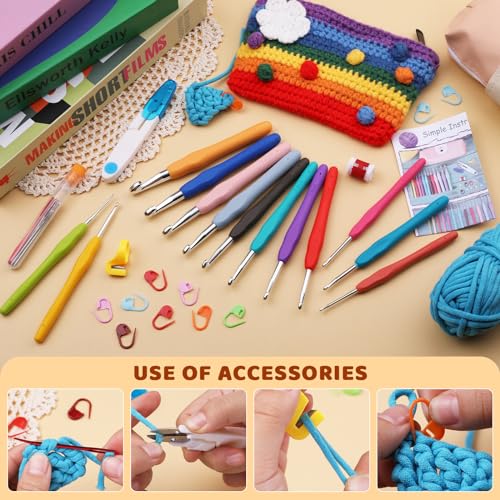 Image of Mayboos 13 Pcs Crochet Hooks Set, 2mm(b)-10mm(n) Crochet Hooks Set | 38 Pack Ergonomic Crochet Hooks Set, Crochet Starter Kit, Crochet Needle for Arthritic Hands with Storage Case for Beginners
