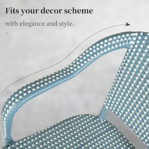 Image of PURPLE LEAF French Rattan Bistro Chairs Set of 4, White Finish, Light Blue
