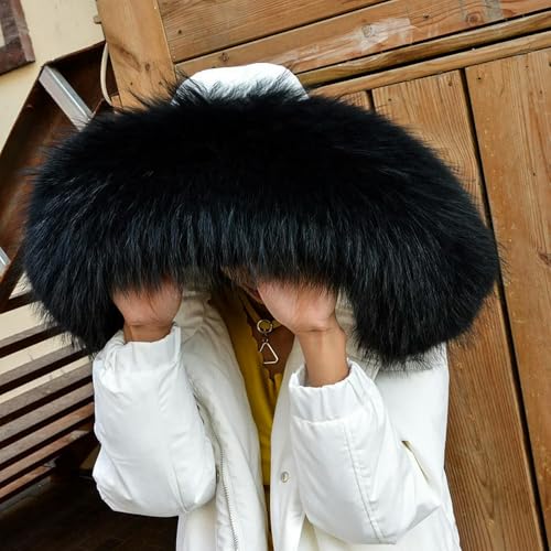 QIUMING Col en Fourrure pour Femme, véritable col en Fourrure, écharpes pour Femme, Manteau d'hiver, châle, Bordure en Fourrure de Raton Laveur Naturelle, col Droit,...