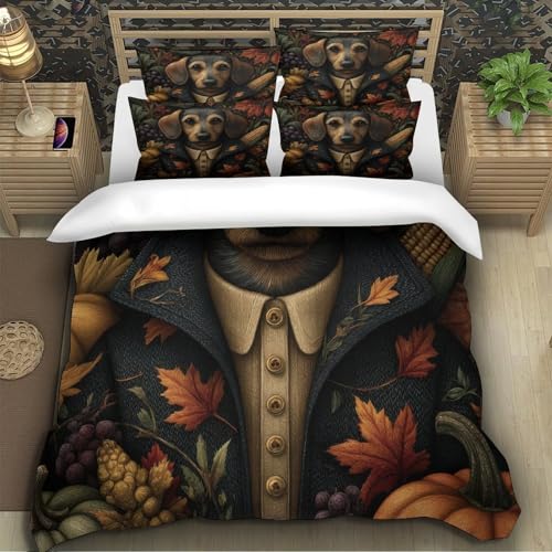 Housse de couette chien vintage 135x200 parure lit microfifbre