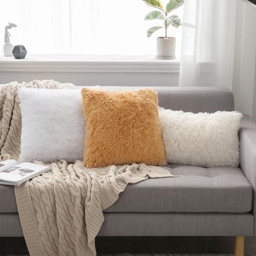 Image of MIULEE Pack of 2 Decoration Luxury Faux Fur Throw Pillow Covers Spring Cute Deluxe Spring Decorative Plush Pillow Case Cushion Cover Shell for Sofa Bedroom Car 18x18 Inch White