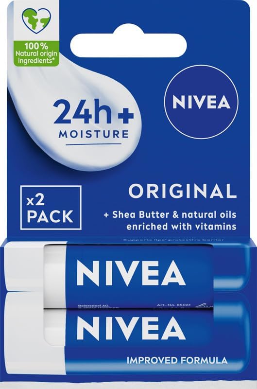 NIVEA Original Pielęgnująca Nawilżająca pomadka do ust z masłem shea - dwupak, 2x 4,8g