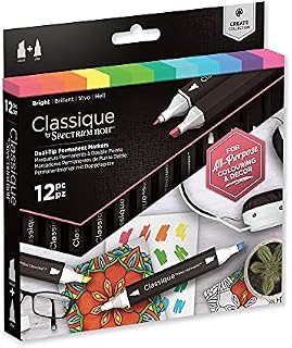 Crafter's Companion Spectrum Noir Classique Blend Twin Tip Blendable Alcohol Based Marker Set with Japanese Nibs-Pack of 12-Perfect for Colouring, Drawing & Illustration (Brights Pack), One Size