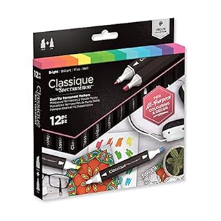 Crafter's Companion Spectrum Noir Classique Blend Twin Tip Blendable Alcohol Based Marker Set with Japanese Nibs - Pack of 12 - Perfect for Colouring, Drawing & Illustration (Brights Pack)