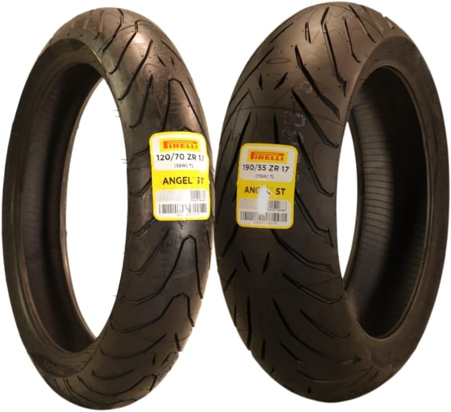Angel ST 120/70ZR17 (58W) Front & 190/55ZR17 (75W) Rear Motorcycle Tires – High-Performance Sport Touring Tire for Enhanced Grip, Durability & Stability – Fits Sport & Touring Bikes