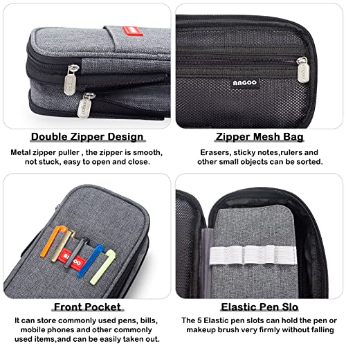 Image of Canvas Pencil Case Pouch With Zipper - Grey | Large Capacity Canvas Stationery Organizer Pen Bag With Zipper for Office, College, School, Travel, Students and Adults