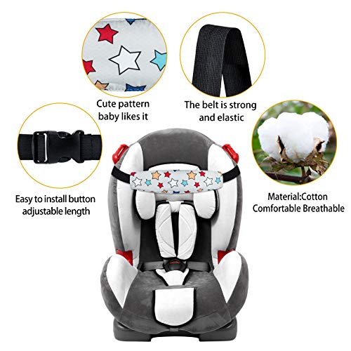 Image of Baby Carseat Head Support,Car seat Straps Pillow Support Ban,Stroller Neck Relief Strap Headrest,Slumber Sling Sleep Positioner for Toddler Infants Child Children Kids(White Stars + Birds)
