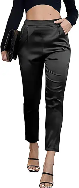 Damen Satin Hose Hohe Taille - Elegante Bürohose im Skinny Fit