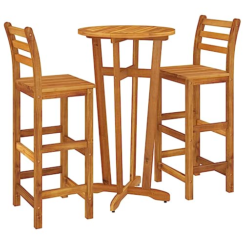 vidaXL Mesa y Taburetes Altos de Jardín 3 pzas, Juego de Muebles de Bar, Mesa Sillas Altas, Mesita Asientos Exterior, Madera Maciza Acacia