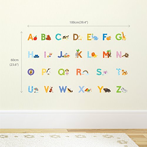DECOWALL-DS-8003-Watercolour-Animal-Alphabet-Kids-Wall-Stickers-Wall-Decals-Peel-and-Stick-Removable-Wall-Stickers-for-Kids-Nursery-Bedroom-Living-Room-Small-dcor