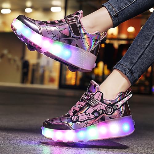 Kids Roller Skates Shoes Sneakers for Boys & Girls, Automatic Retrectable Technical Skateboarding Skates for Sneakers for Girls Boys Novel Gift - 2 Roller 27-43 Size2