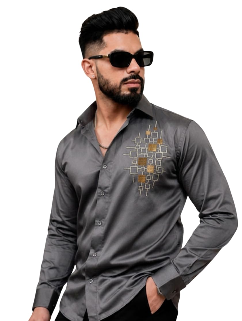 Men's Satin Shirt for Men Designer Embellished Full Sleeve Regular Fit Stylish Casual Wedding Fashion Shirt for Men Festive Shirt-picture-10