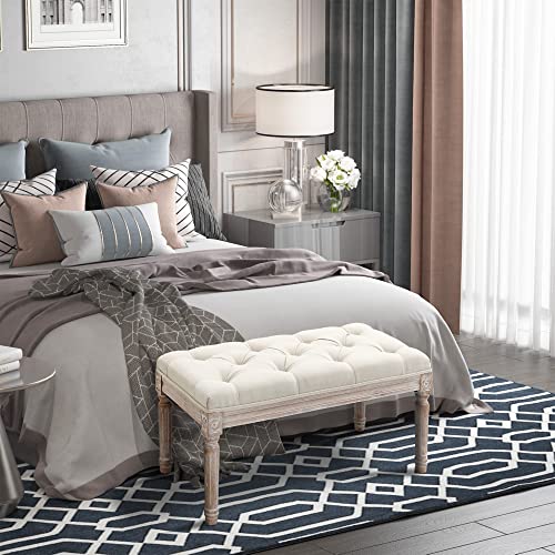 HOMCOM Banc Banquette Classique capitonné 80cm Bout de lit Rembourrée en Lin – Bois d’hévéa sculpté, patiné – Beige - Les Beatles, Paul McCartney, John Lennon, RIngo Starr, George Harrison HOMCOM Banc Banquette Classique capitonné 80cm Bout de lit Rembourrée en Lin - Bois d'hévéa sculpté, patiné - Beige – Image 3
