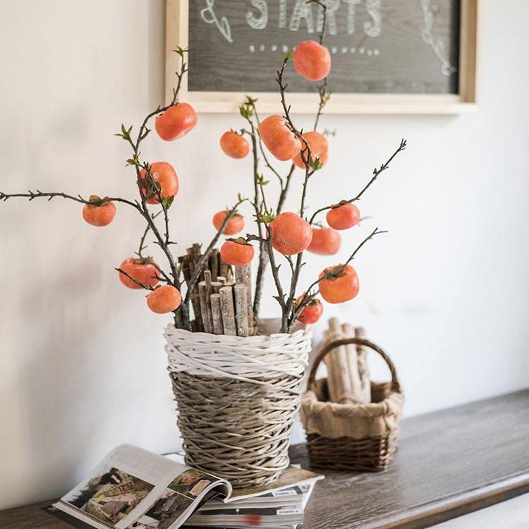 Rustic Reach Lifelike Artificial Persimmon Fruit Branches | Decorative Fake Plant Twig Stem with Artificial Fruit | Indoor Home Decor Fake Tree Branch - 43" Tall (1 Stem)