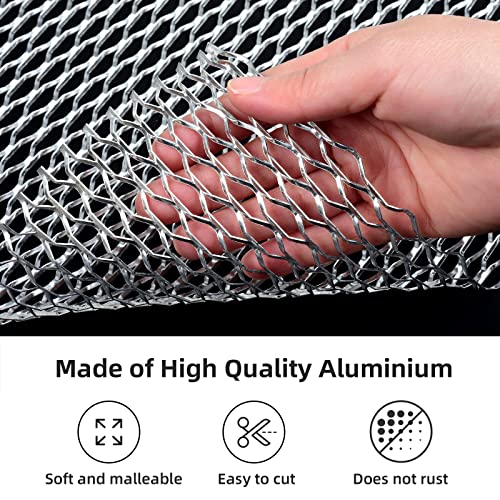 Image of AggAuto Universal 40 inchx13 inch Car Grill Mesh - Aluminum Alloy Automotive Grille Insert Bumper Seagull Hole 8x25mm, One of the Most Multifunctional Shape Grids Silver