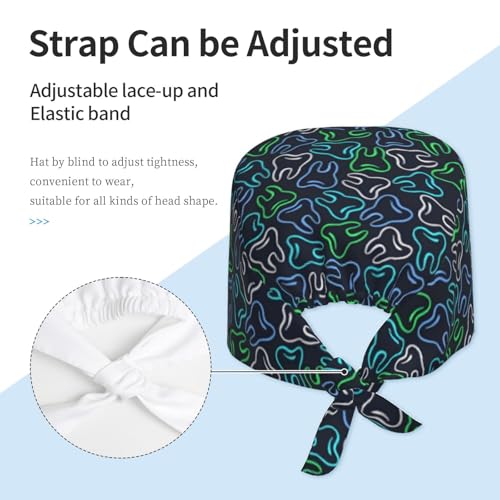 Image of Working Cap Scrub Cap with Sweatband Adjustable Unisex Women Tie Back Hat Nurse Surgical Caps