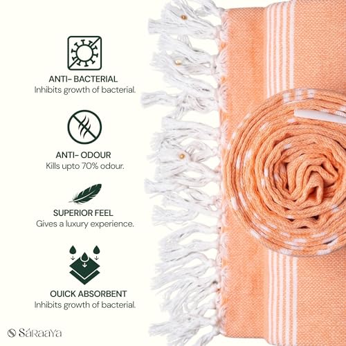Image of Ultrasoft Bamboo Bath Towel | Quick Dry, Compact & Lightweight | Turkish Striped Satin Weave | Peach | 63x33 Inch | 210 GSM