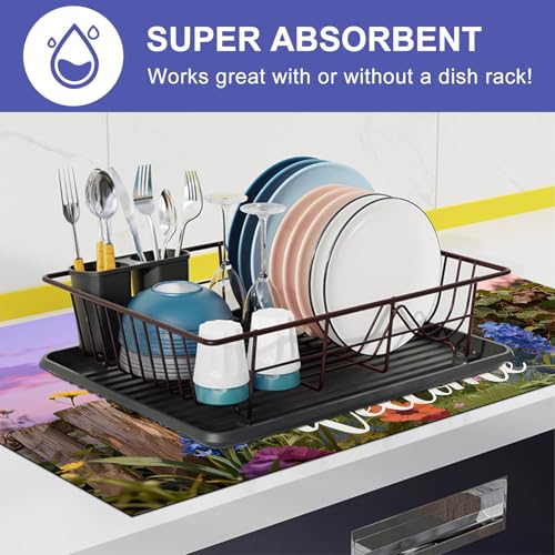 Image of HOMETITUTE Spring Stove Top Covers for Electric Stove 28x20 Inches Puppy Flower Garden Sunset Heat Resistant Glass Cooktop Protector Pad Decorative Stovetop Cover Dish Drying Mats for Kitchen Decor