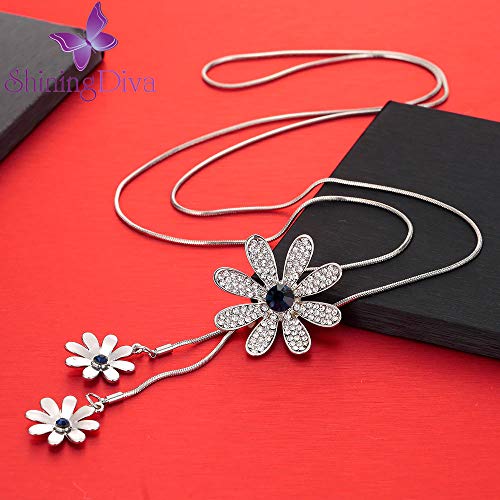 Image of Shining Diva Fashion Crystal Flower Stylish Long Chain Pendant Necklace for Women and Girls